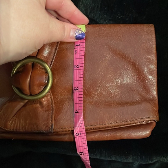 HOBO International Brown Leather Bow Buckle Detail Fold Over Clutch Purse - Picture 16 of 17